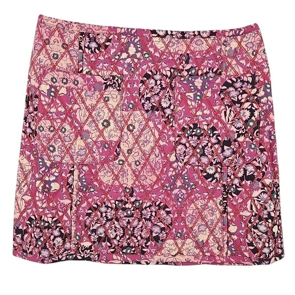 Free People Mini Skirt Tapestry Quilted Patchwork Pink Floral 100% Cotton Size 2